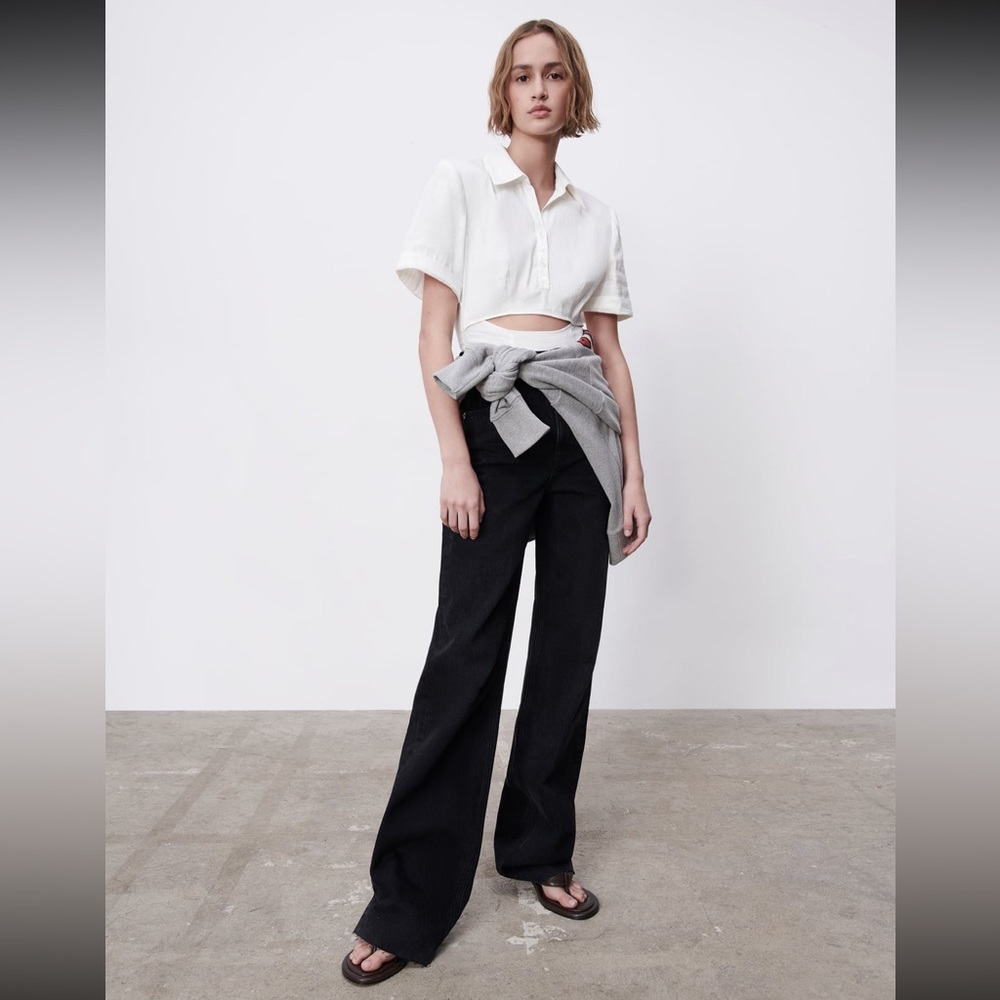 Zara Wide Leg Full Length Jeans Black